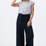 Cap Sleeve Top - White/Navy Stripe
