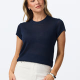 Knit Cap Sleeve Top - Navy