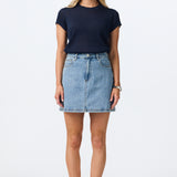 Denim A-Line Mini Skirt - Mid Blue Wash