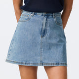 Denim A-Line Mini Skirt - Mid Blue Wash