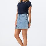 Denim A-Line Mini Skirt - Mid Blue Wash