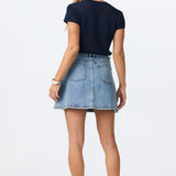 Denim A-Line Mini Skirt - Mid Blue Wash