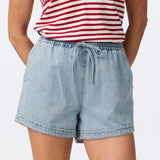 Chambray Denim Drawstring Shorts - Blue Wash