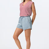 Chambray Denim Drawstring Shorts - Blue Wash