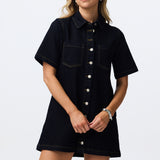 Denim Short Sleeve Mini Dress - Indigo