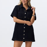 Denim Short Sleeve Mini Dress - Indigo