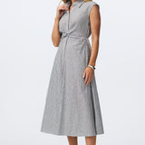 Cap Sleeve Knot Shirt Dress - White/Navy Stripe