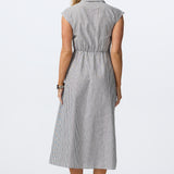 Cap Sleeve Knot Shirt Dress - White/Navy Stripe