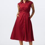 Cap Sleeve Knot Shirt Dress - Dark Cherry