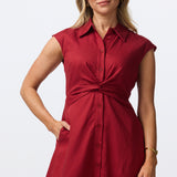 Cap Sleeve Knot Shirt Dress - Dark Cherry