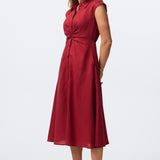 Cap Sleeve Knot Shirt Dress - Dark Cherry