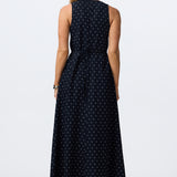 V Neck Tie Maxi Dress - Navy Polka Dot