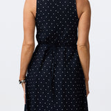V Neck Tie Maxi Dress - Navy Polka Dot