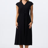 Cap Sleeve Drawstring Jersey Dress - Black