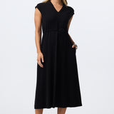 Cap Sleeve Drawstring Jersey Dress - Black