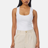 Scoop Neck Ribbed Tank - White