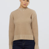 Ribbed Knit Jumper - Camel/Ecru