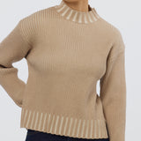 Ribbed Knit Jumper - Camel/Ecru