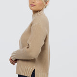 Ribbed Knit Jumper - Camel/Ecru