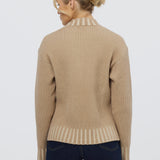 Ribbed Knit Jumper - Camel/Ecru