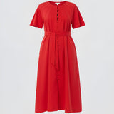 Pintuck Buttoned Midi Dress - Crimson (Pre Order)