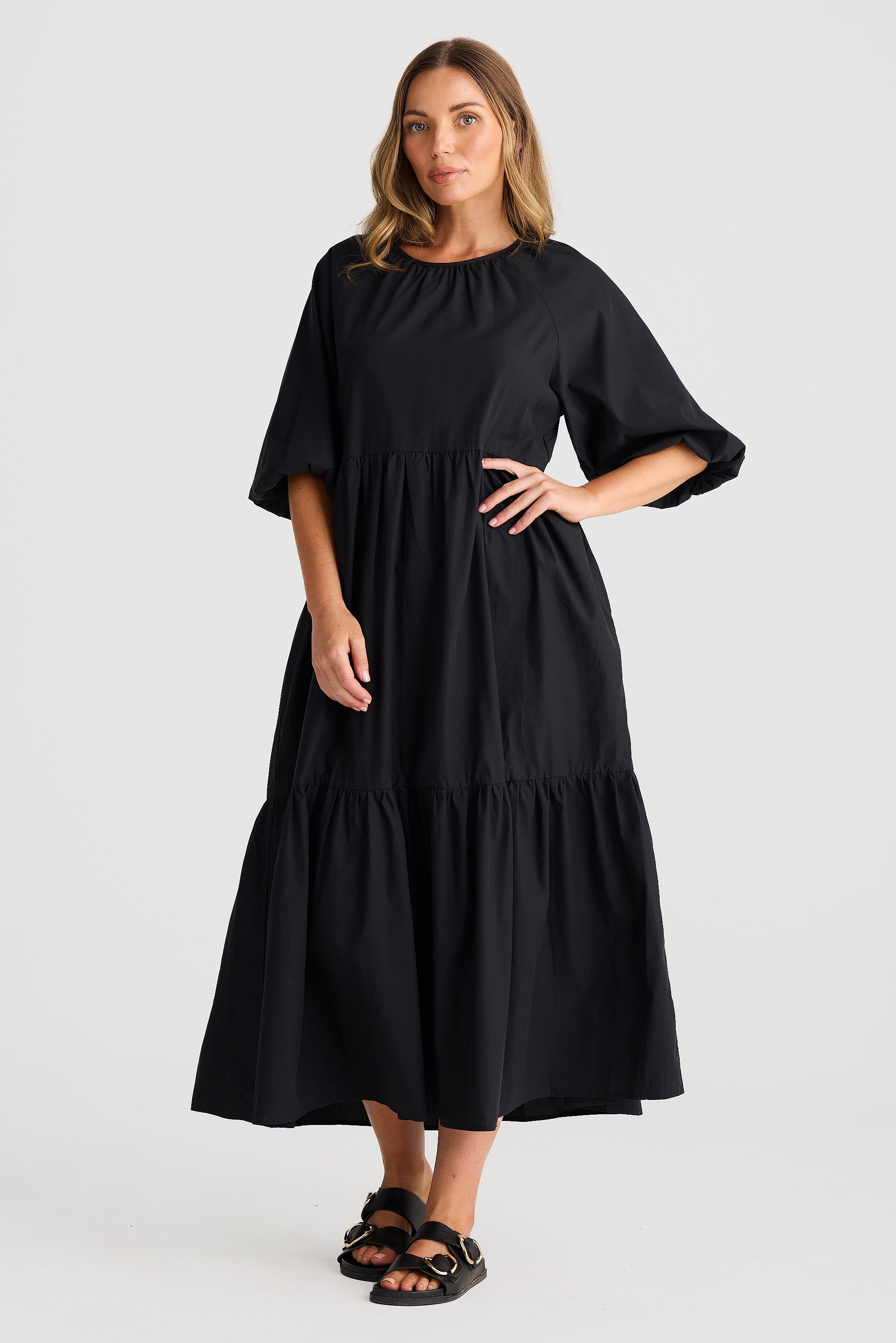 Tiered Midi Dress - Black – Serafina